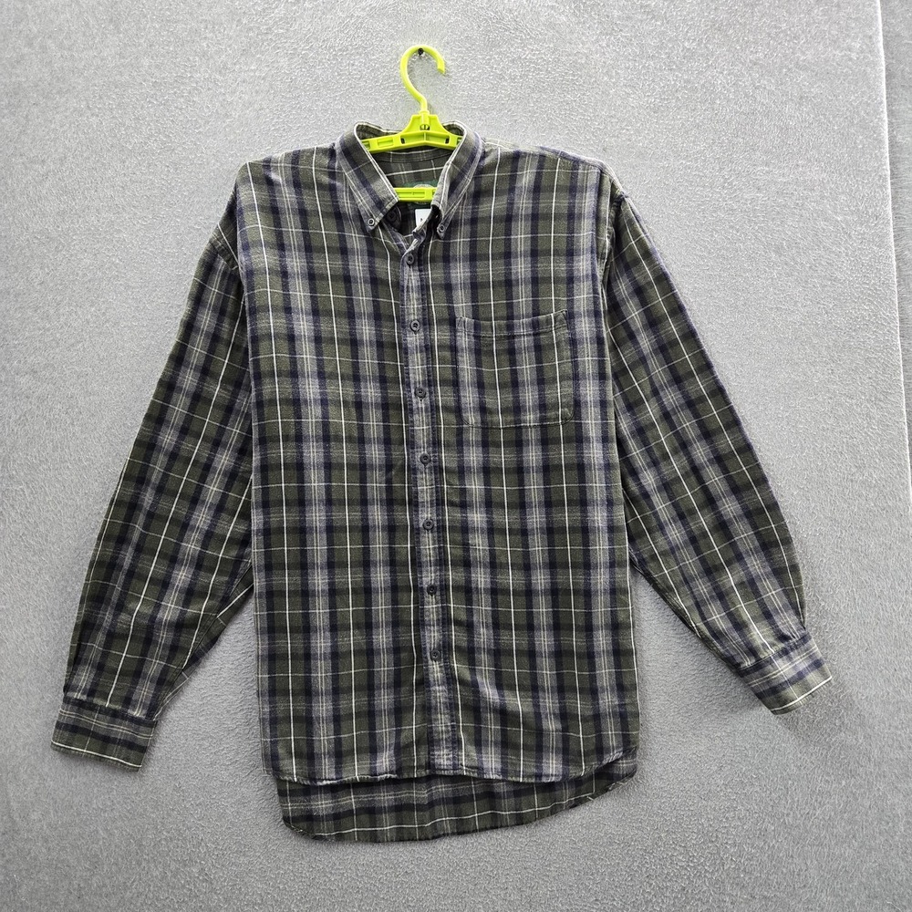 Cabela's Men Button Up Shirt XL TALL Green Plaid Flannel Outdoor Long Sleeve